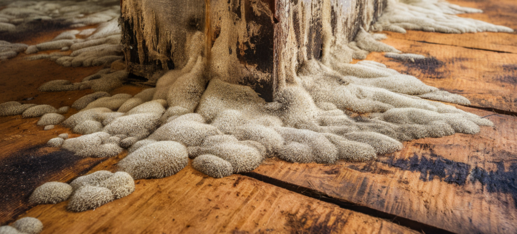 Fluffy mold on subfloor